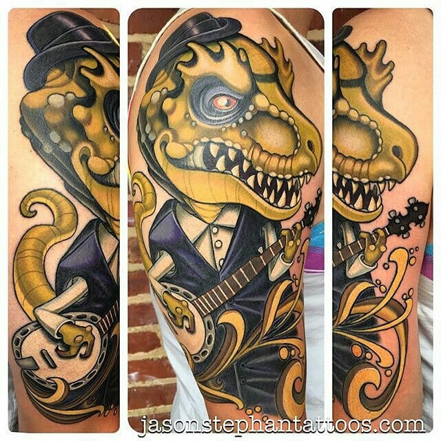 T-Rex Playing Banjo Tattoo