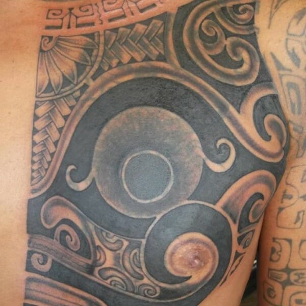 Half Polynesian Chest Tattoo