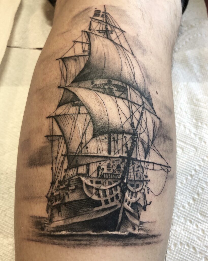 Tattoo Of A Pirate Ship On Sail