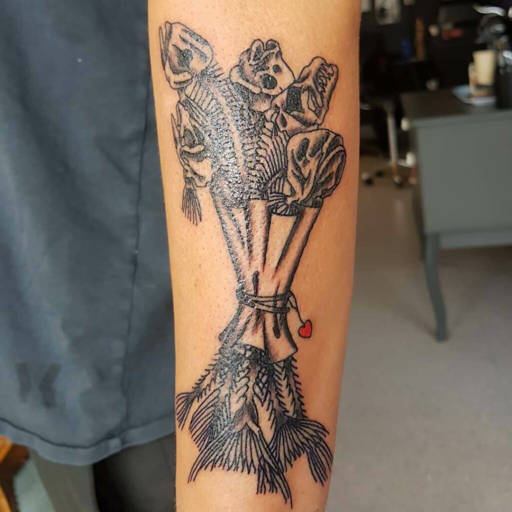 The Beautiful Fish Skeleton Bouquet Tattoo