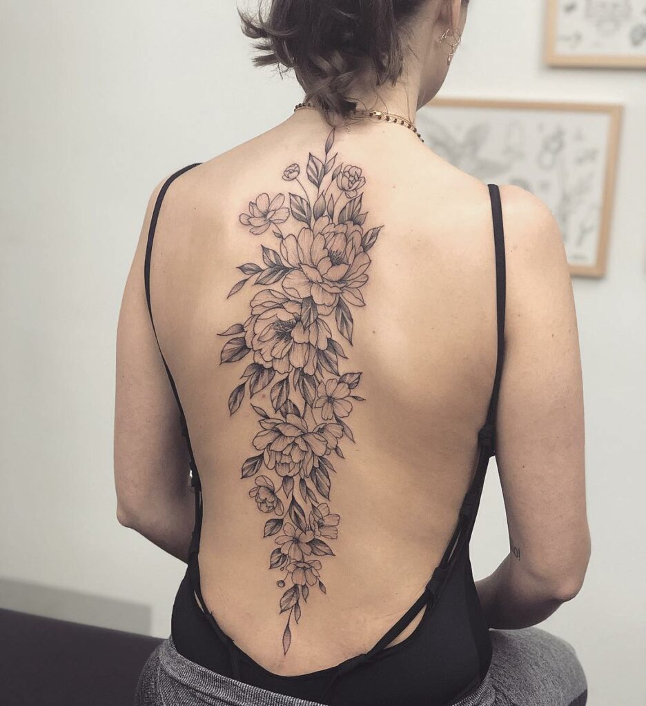 The Big Sketch Peony Back Tattoo