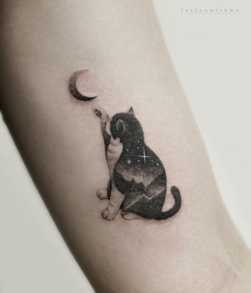 The Black Cat Tattoo With The Moon