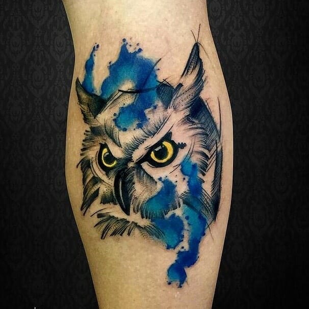 The Blue And Black Owl Tattoo