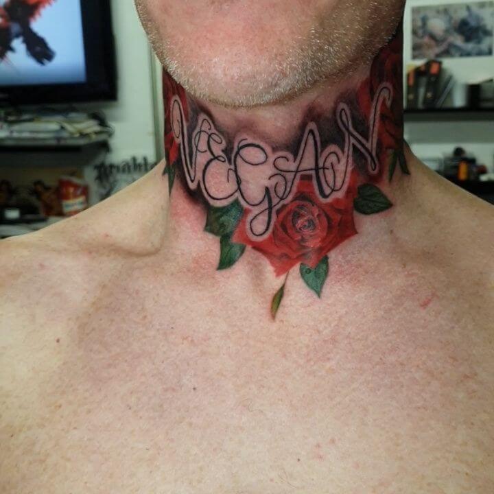 The Coloured Vegan Neck Tattoo