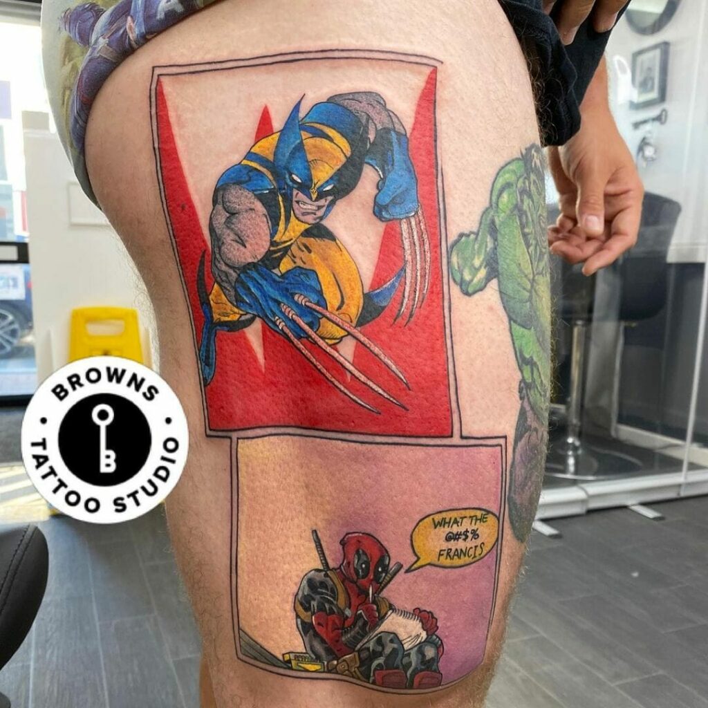 My comic book sleeve in progress. The last part (Deadpool on Juggernaut)  was done in August. (Artist insta: @benhawaii) : r/tattoo