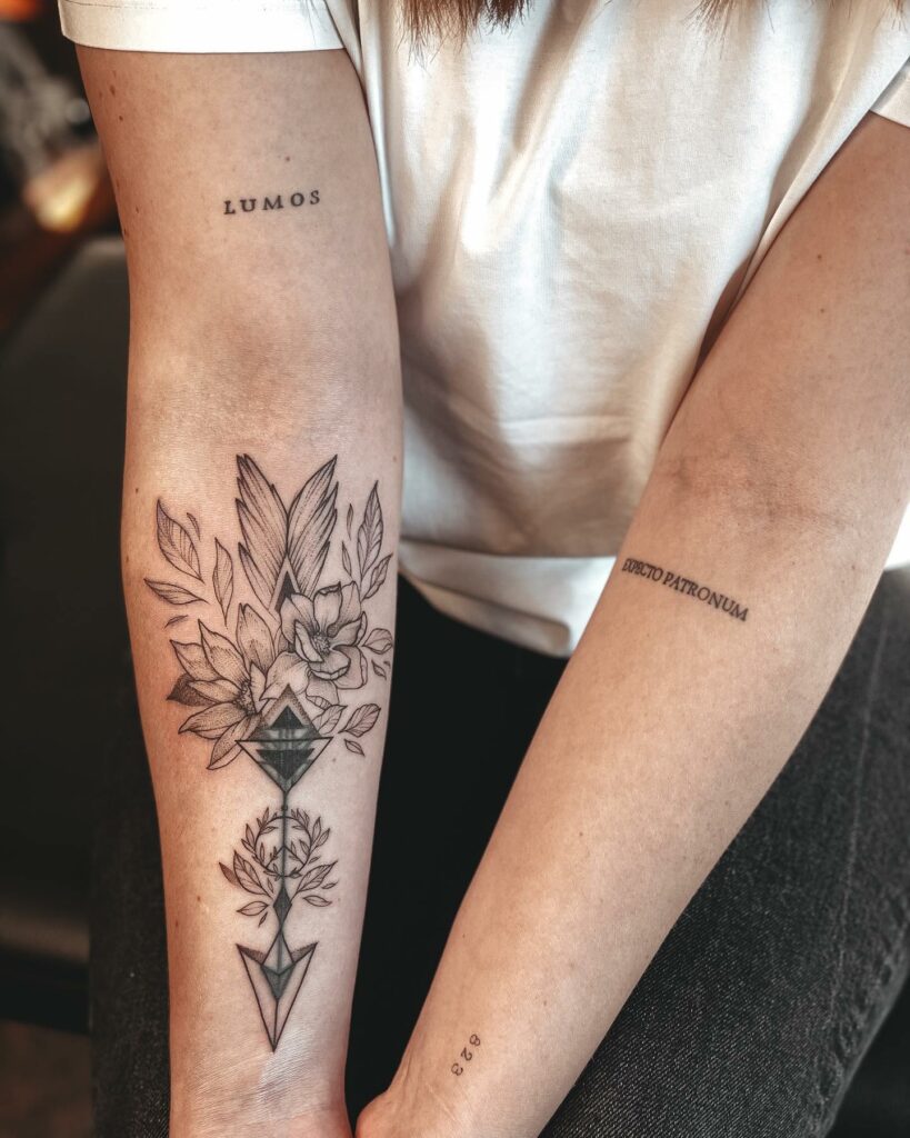 The Geometrical Shapes Flower Arrow Tattoo