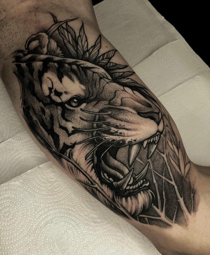 The Gryffindor Lion Roars Loud In This Monochrome Tattoo