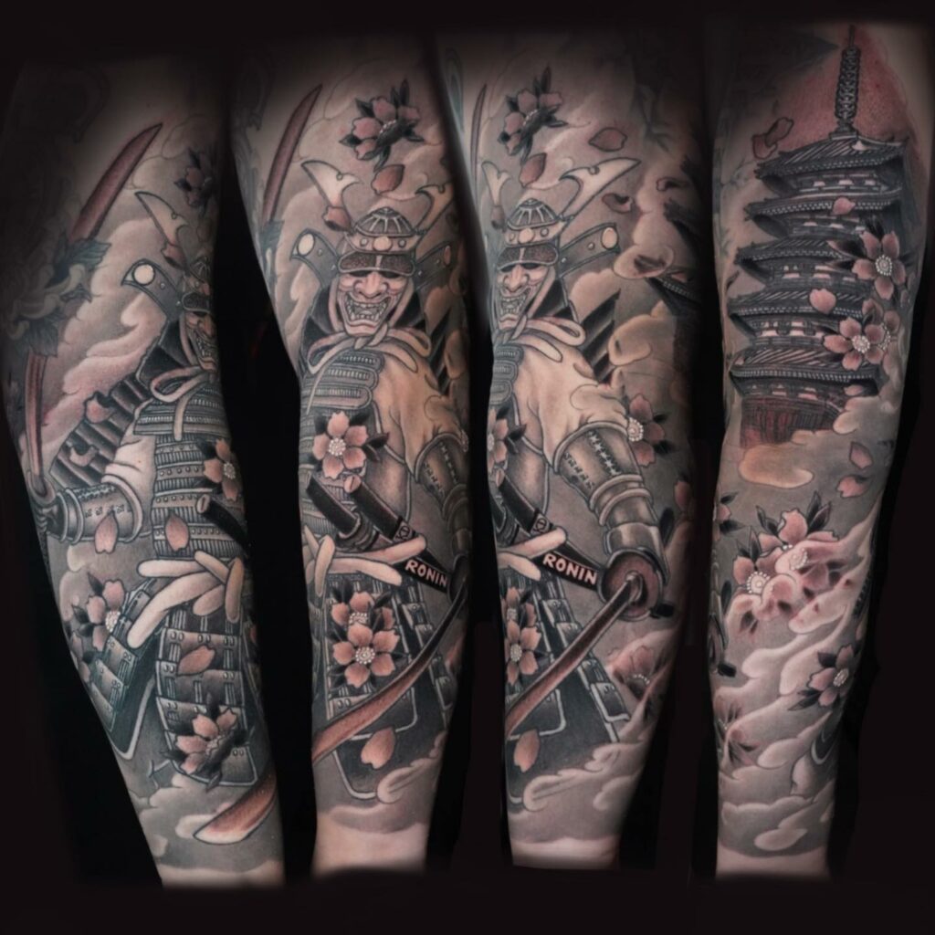 Japanese temple done by me Brookelyn Kelly at Permanent Record Tattoo in  Provo Utah triangles were already there I just cleaned them up a bit   rtattoos