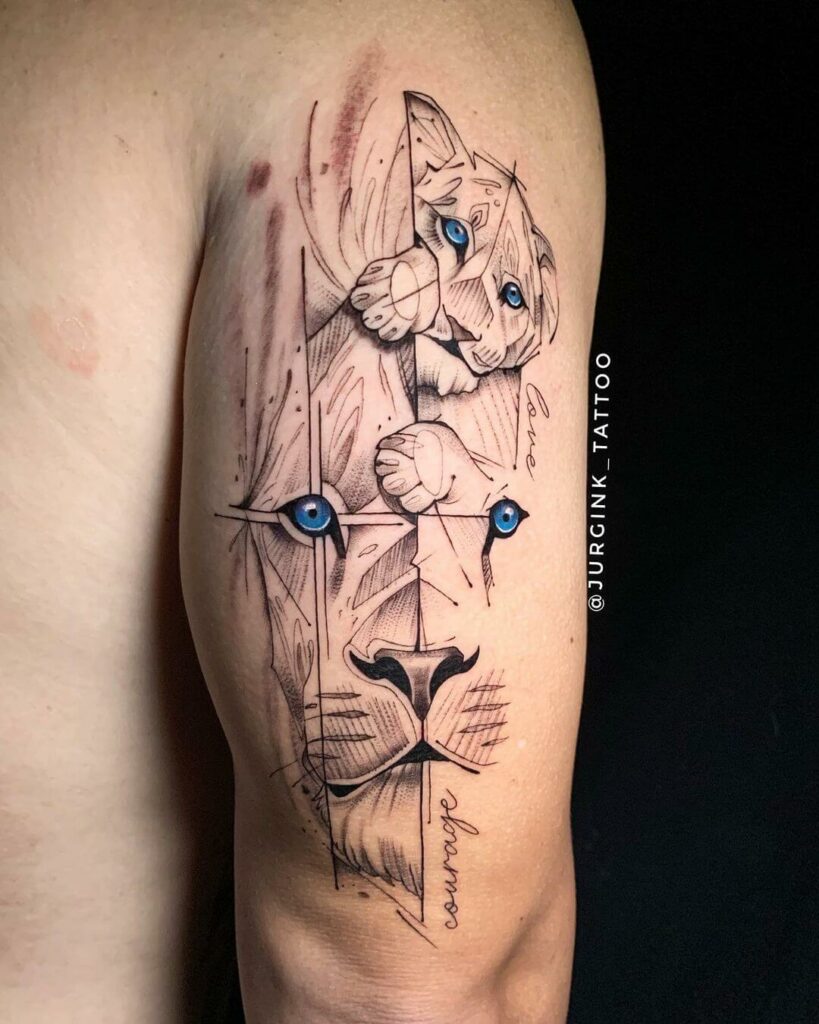 The Lion And Lion Cub Minimalist Tattoo