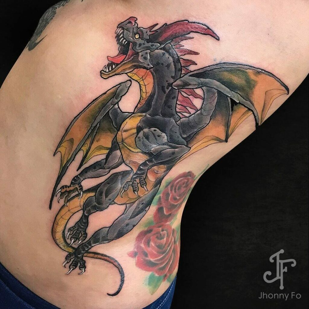 11 Medieval Dragons Tattoo Ideas That Will Blow Your Mind   The Magical Medieval Dragons And Roses Tattoo 1 1024x1024 