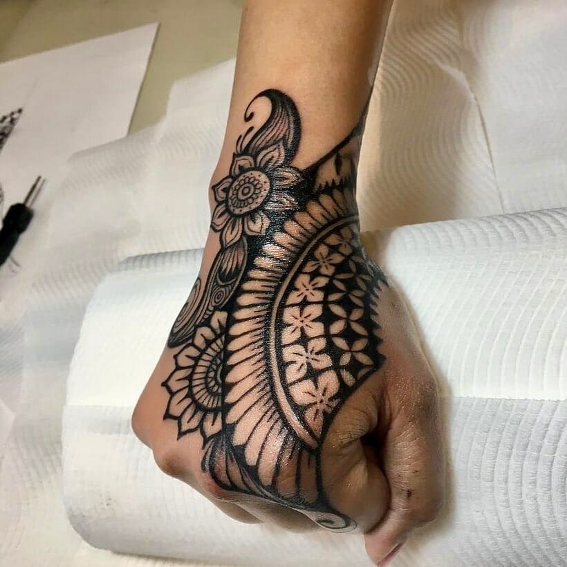 The Mandala Hand Tattoo Fashioned With Clean Lines ideas