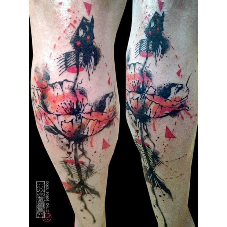 The Mesmerizing Poppy Flower X Fish Skeleton Tattoo