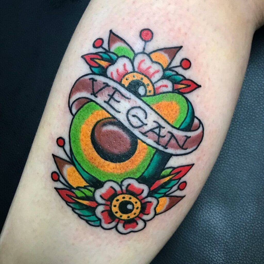 The Multicoloured Vegan Avocado Tattoo