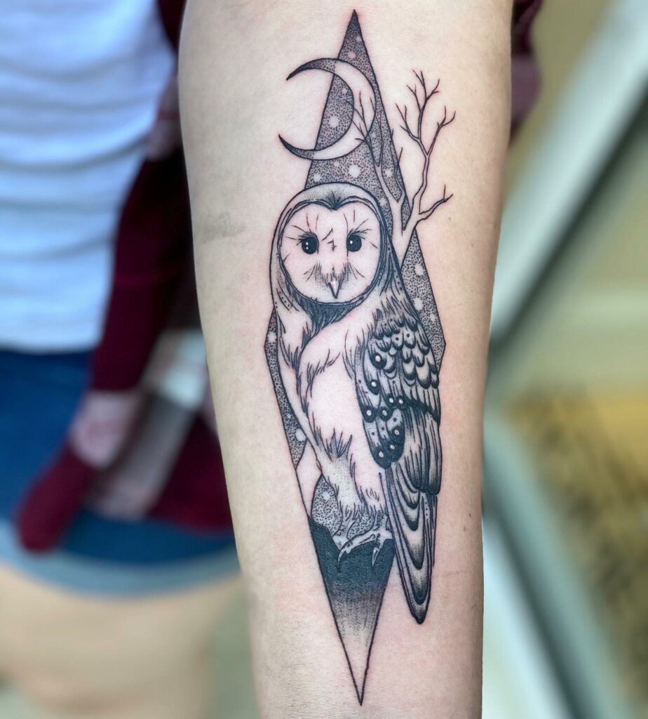 The Owl And The Moon Tattoos