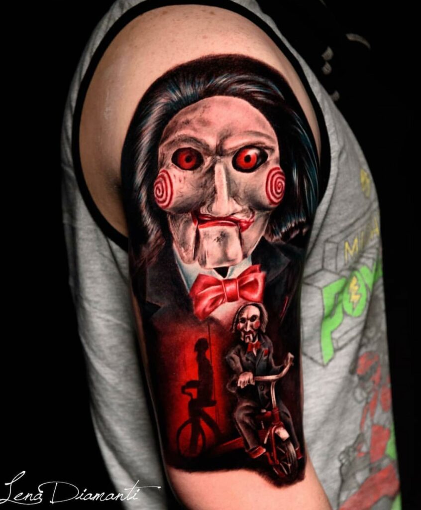 The Scary Billy the Puppet Taboo Tattoo On Shoulder