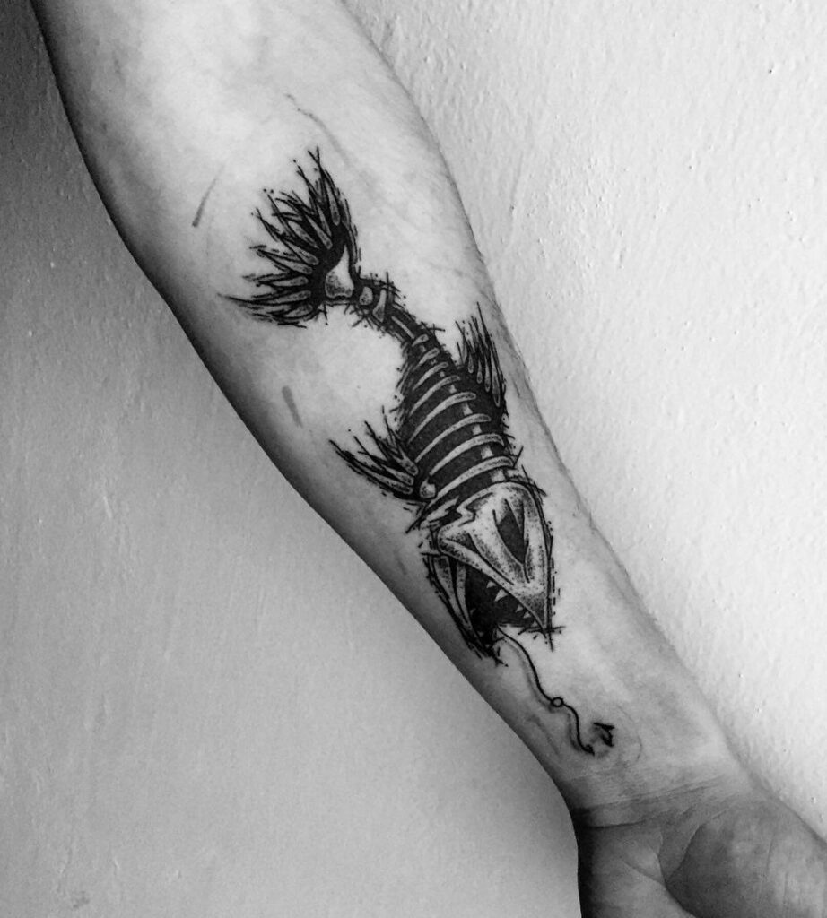The Terrifying Fish Hook X Fish Skeleton Tattoo