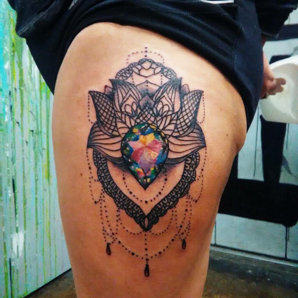Thigh Mandala Gem Tattoo Design