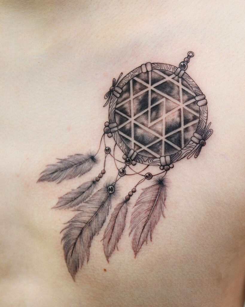 Thigh Unique Dream Catcher Tattoo