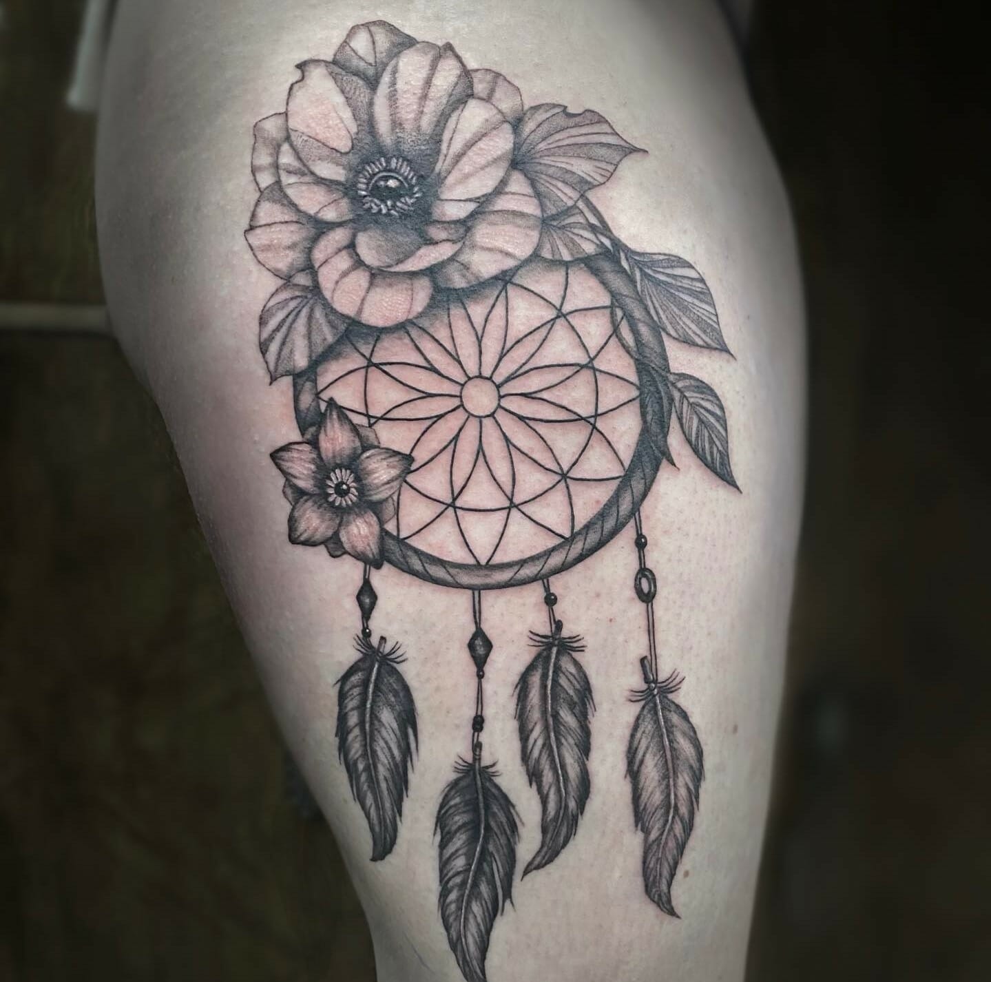 Danish Tattooz House  Colored Dreamcatcher tattoo Dreamcatchers are also  referred to as Sacred Hoops believed to give its owner good dreams Show  some love to this one with the perfect water