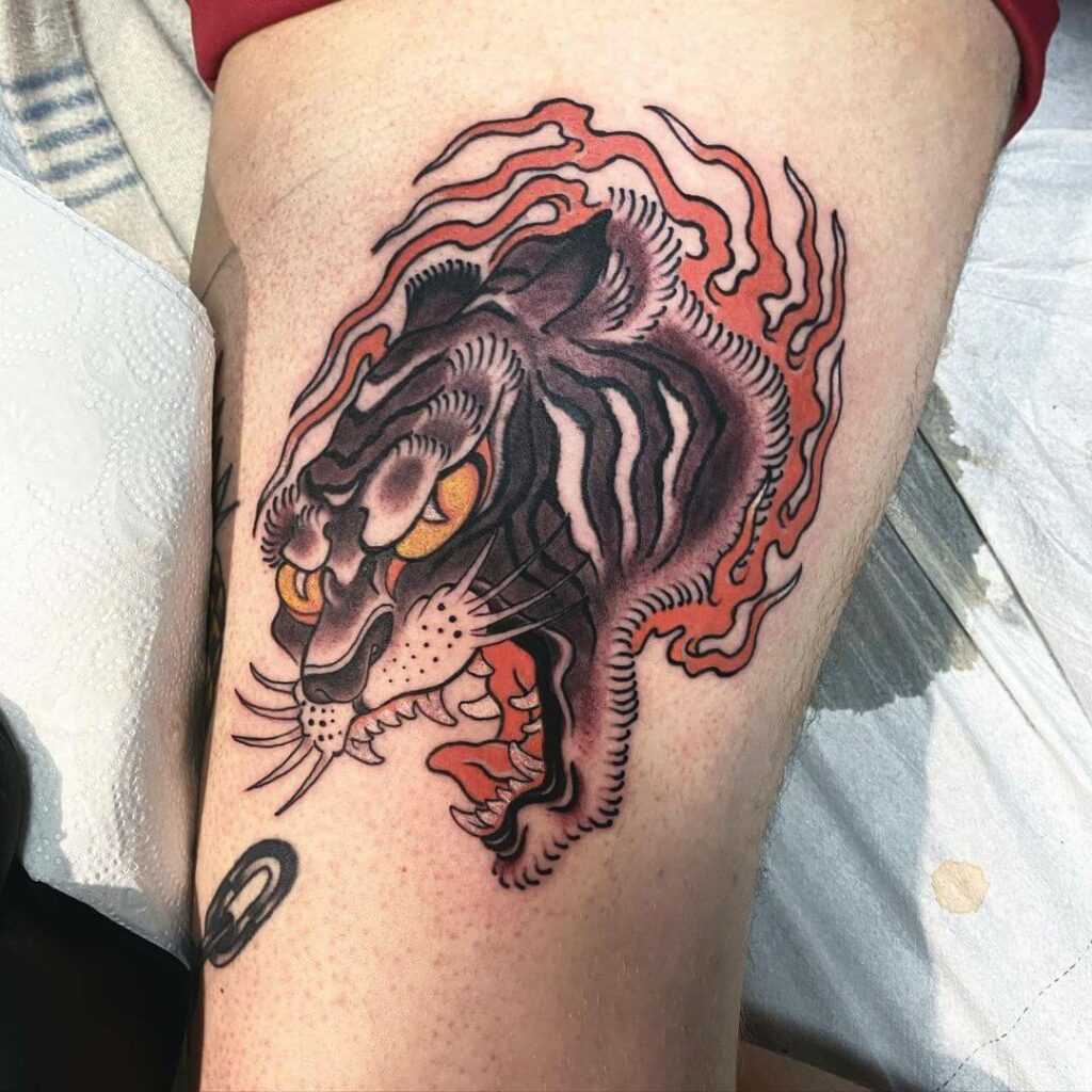 Tiger And Tribal Fire Tattoo