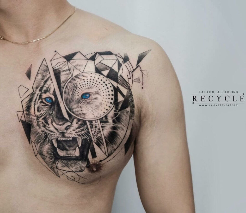 tiger face chest tattoo