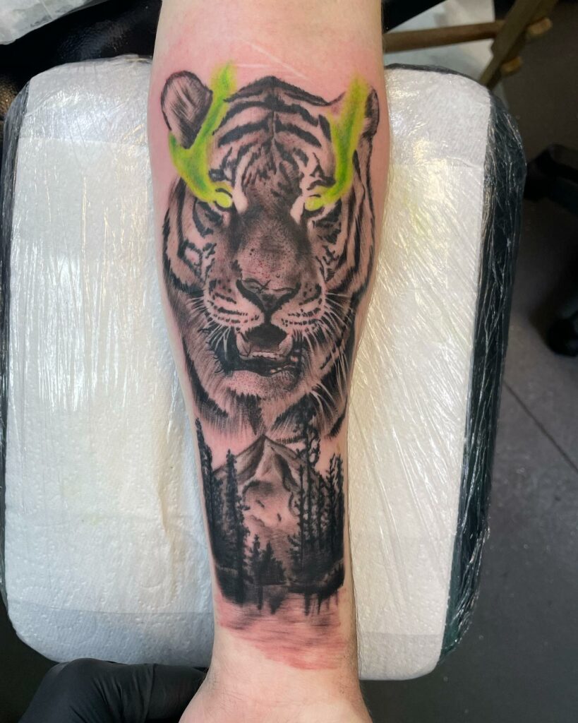 Tiger Tattoo With Flaming Eyes