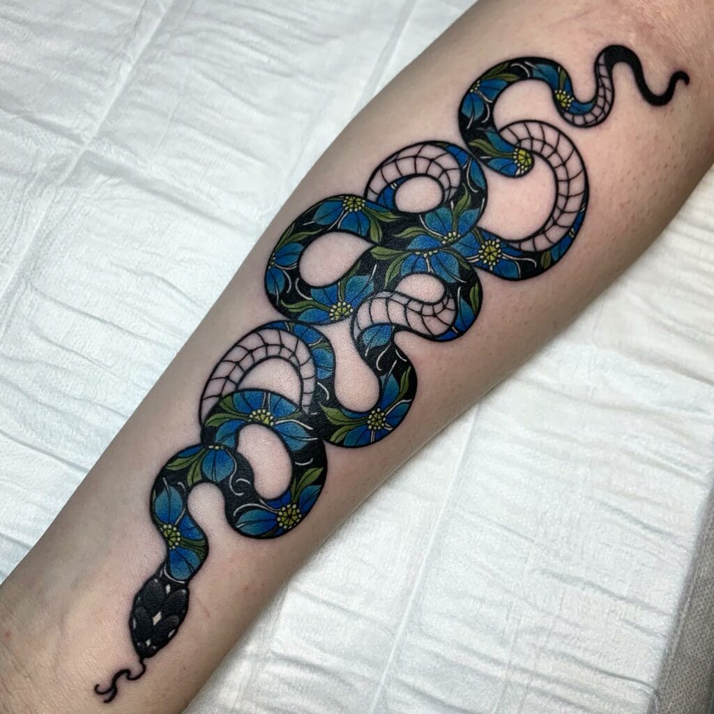 Traditional Black Ink Snake Tattoos