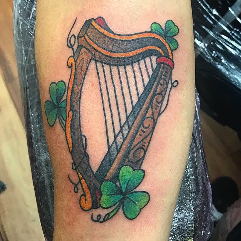 Adorn Body Art  This traditional harp tattoo is making our hearts sing   Created by cgrace406 at Adorn West  To inquire about your next piece  with Corey send an email