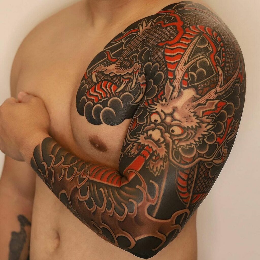 Traditional Japanese Dragon Tattoo Sleeve
