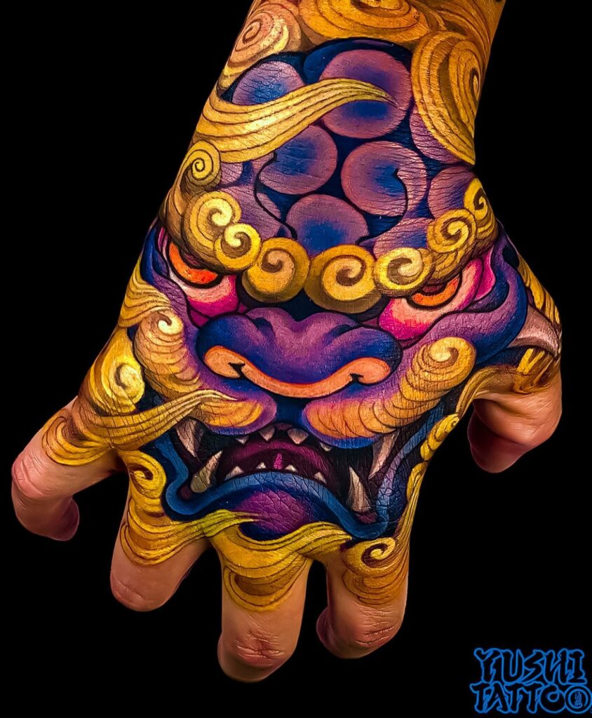 Traditional Japanese Foo Dog Tattoo Designs On Hand ideas