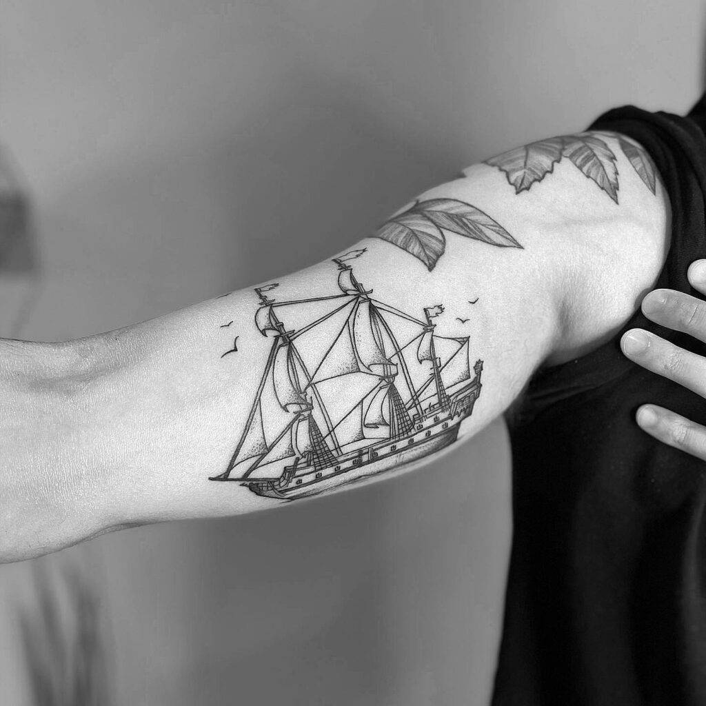 Traditional Pirate Ship Tattoo Forearm