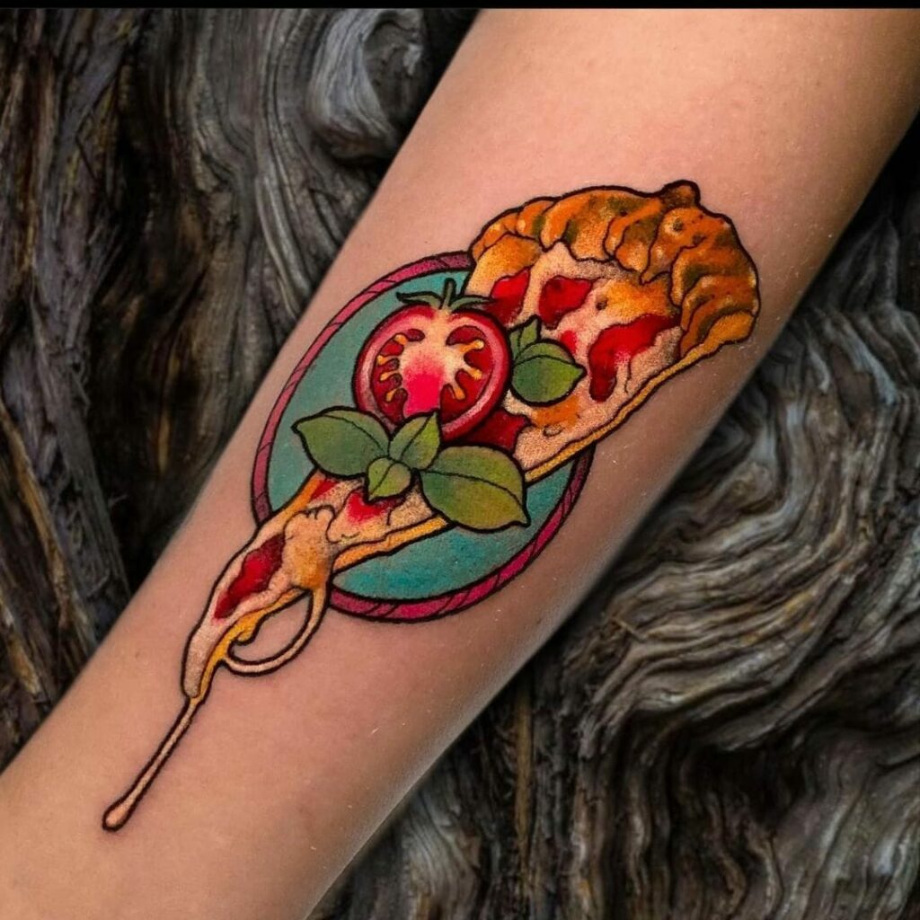 Pizza and Slice Tattoo Design For CoupleCouple Tattoo Ideas