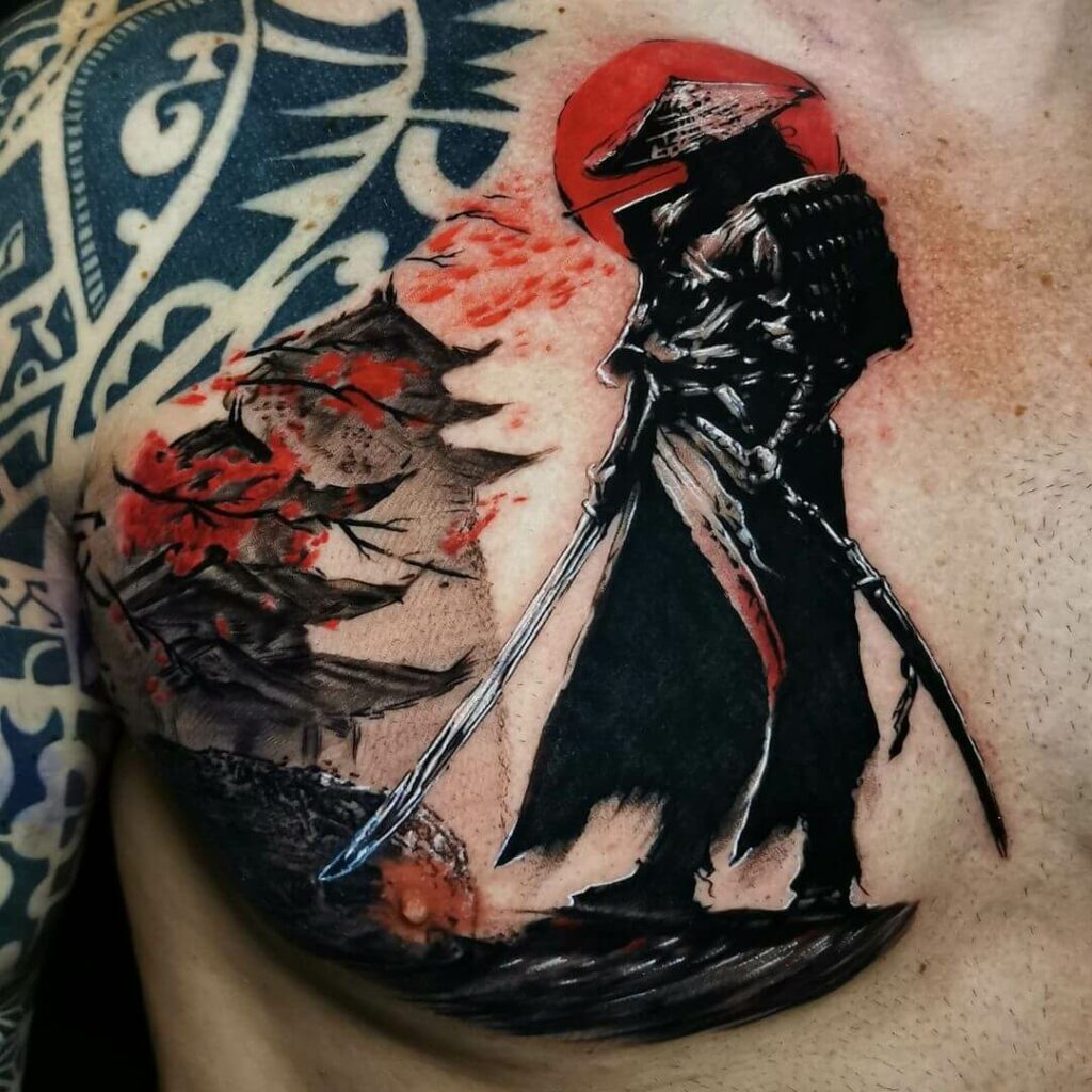 Traditional Samurai Warrior Back Tattoo