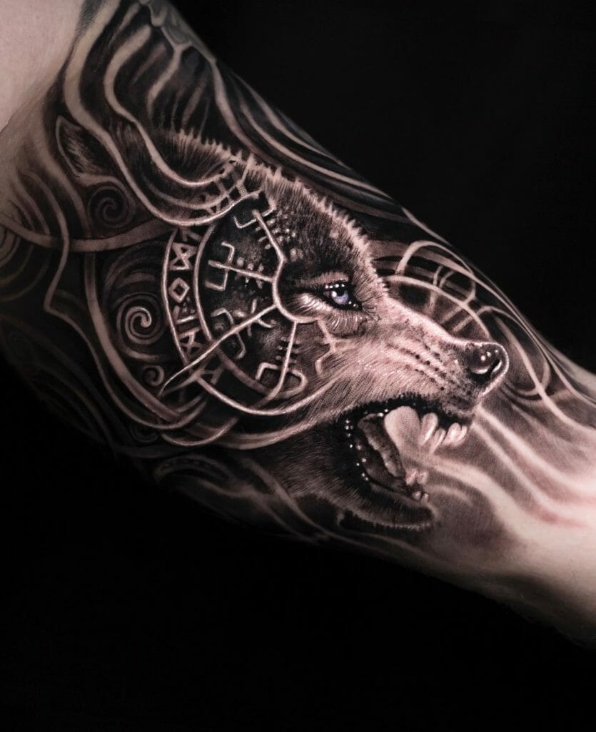 Traditional Style Fenrir Viking Wolf Tattoo Designs For Back