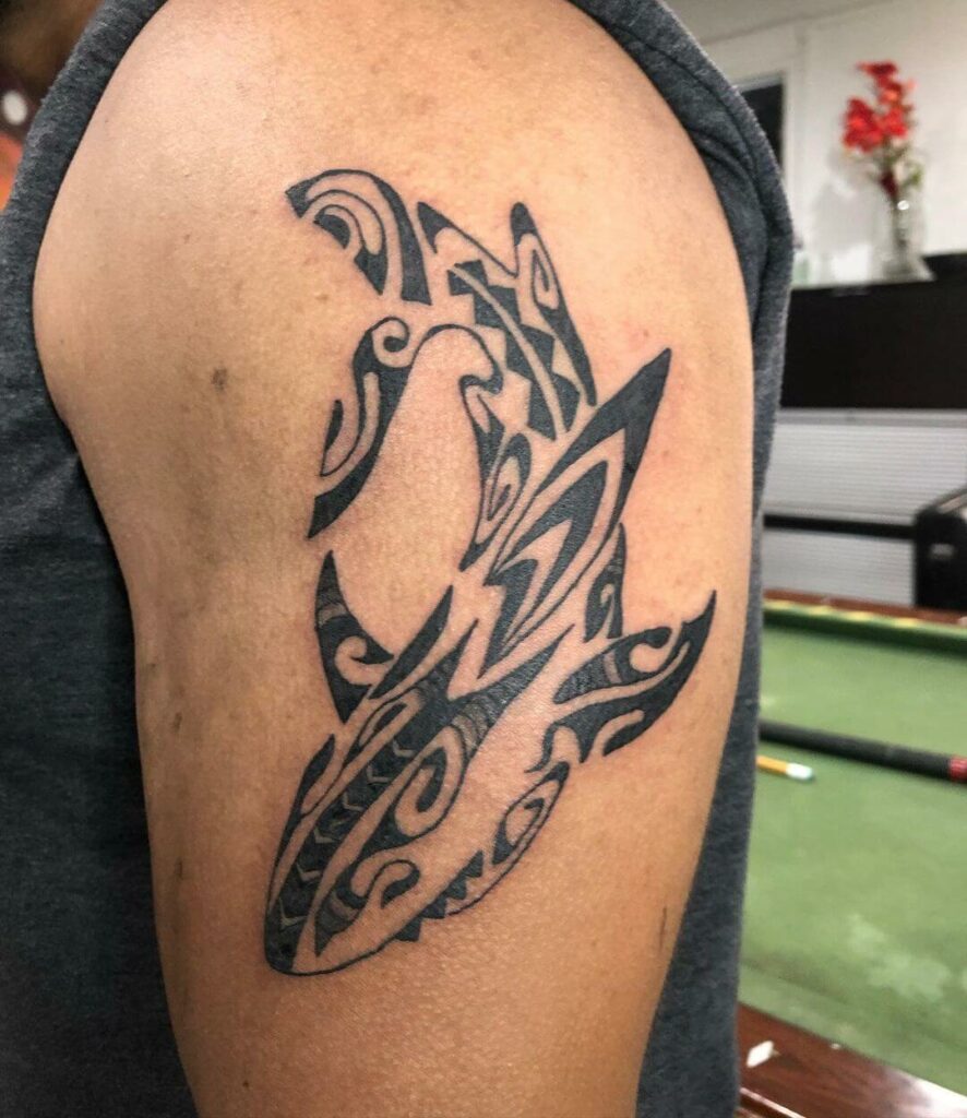 Black Outline Hammerhead Sharks Tattoo On Left Side Rib