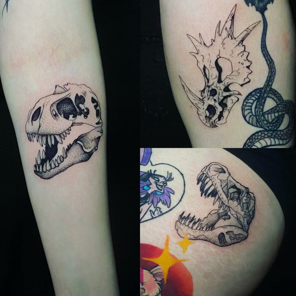 Katelyn Fairley  Trex skull tattoo