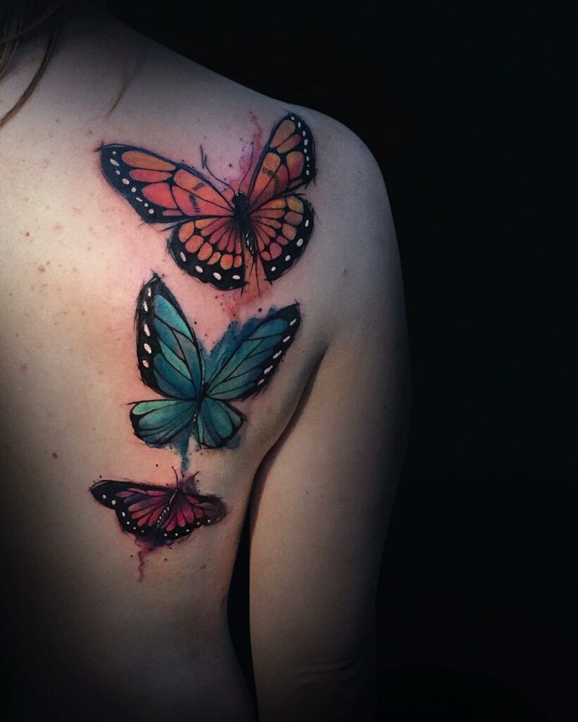Trio Of Butterflies Tattoo For Women