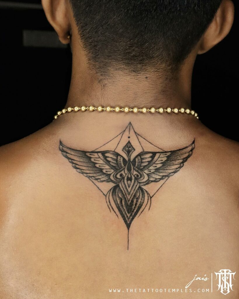 Tattoo uploaded by Sergei Tsurkanov  Wings neck tattoo for Nikita   finished  necktattoo bestoftheweek tattoomoscow wings star  blackwork  Tattoodo