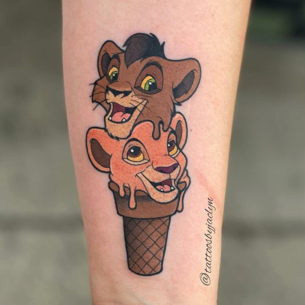 Twin Lion Face Ice Cream Cone Tattoo