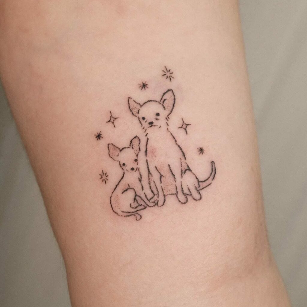 Two Dogs Outline Tattoo