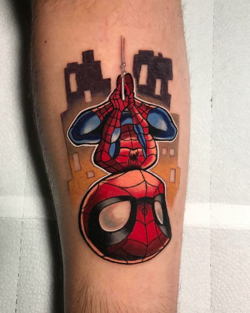 Upside-down 3d Spiderman Tattoo