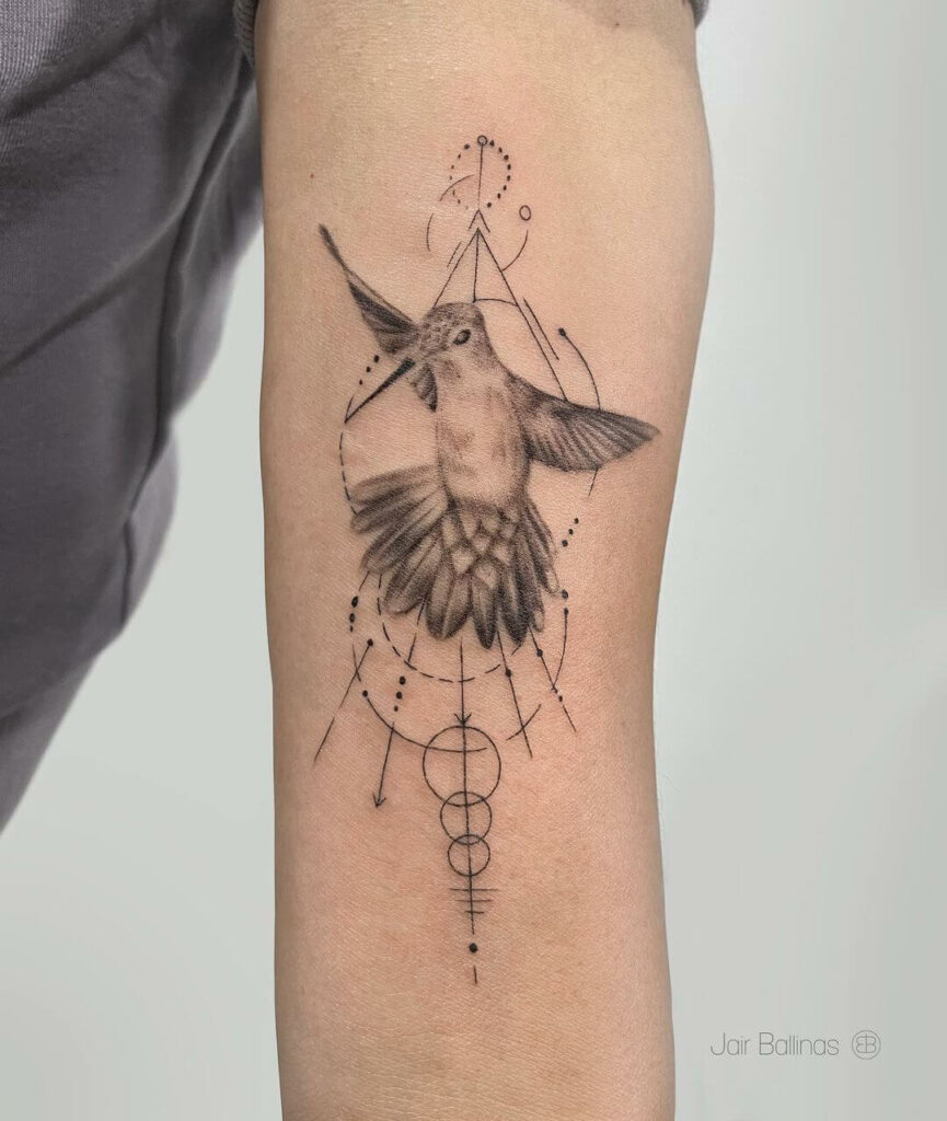Vertical Geometric Hummingbird Tattoo