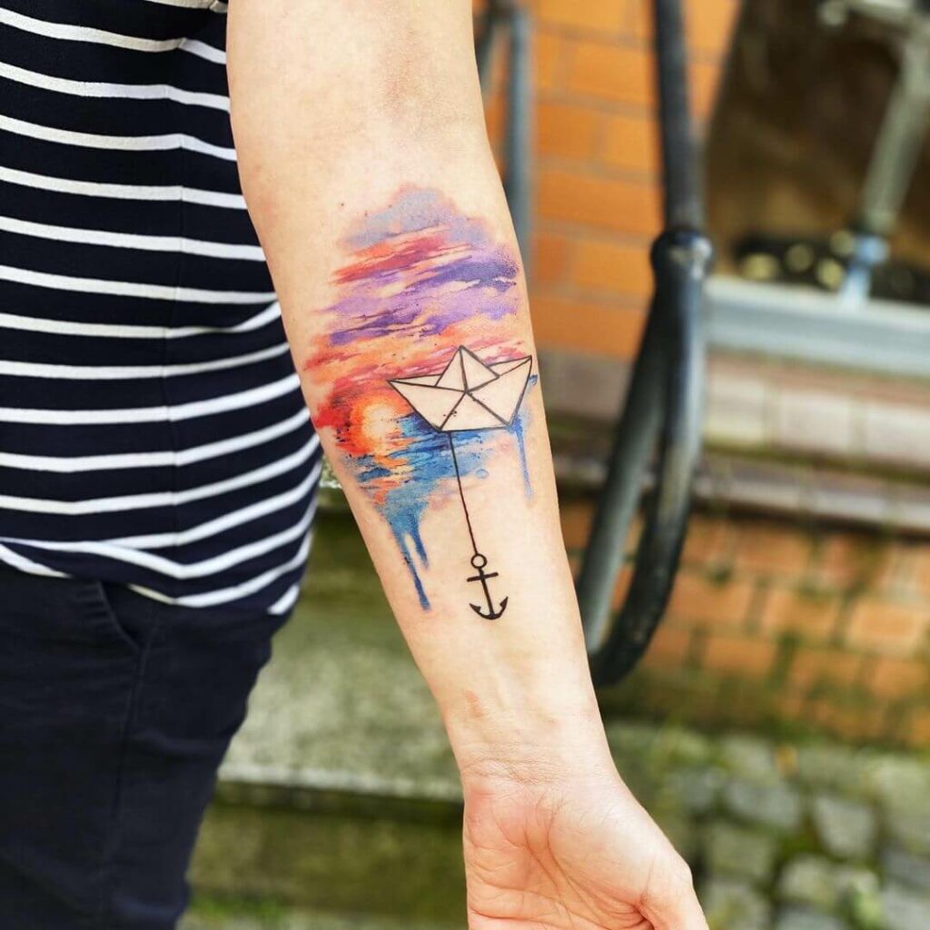 Vibrant Colours Paper Boat Tattoo
