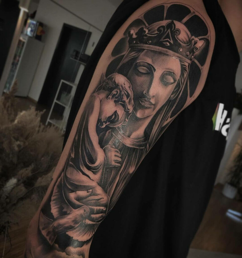 Infamous Tattoo Company  Tattoos  Realistic  Mary with Jesus Tattoo