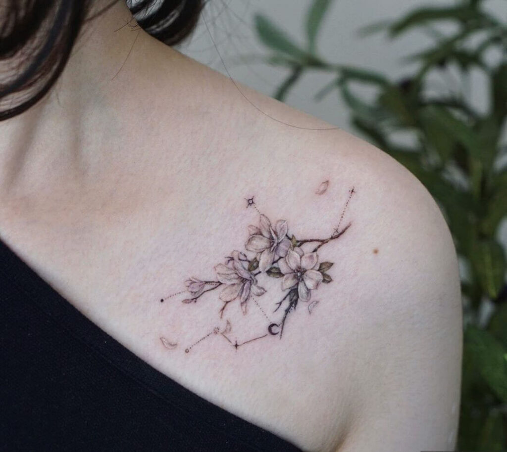 Virgo constellation tattoo on the collarbone  Tattoogridnet