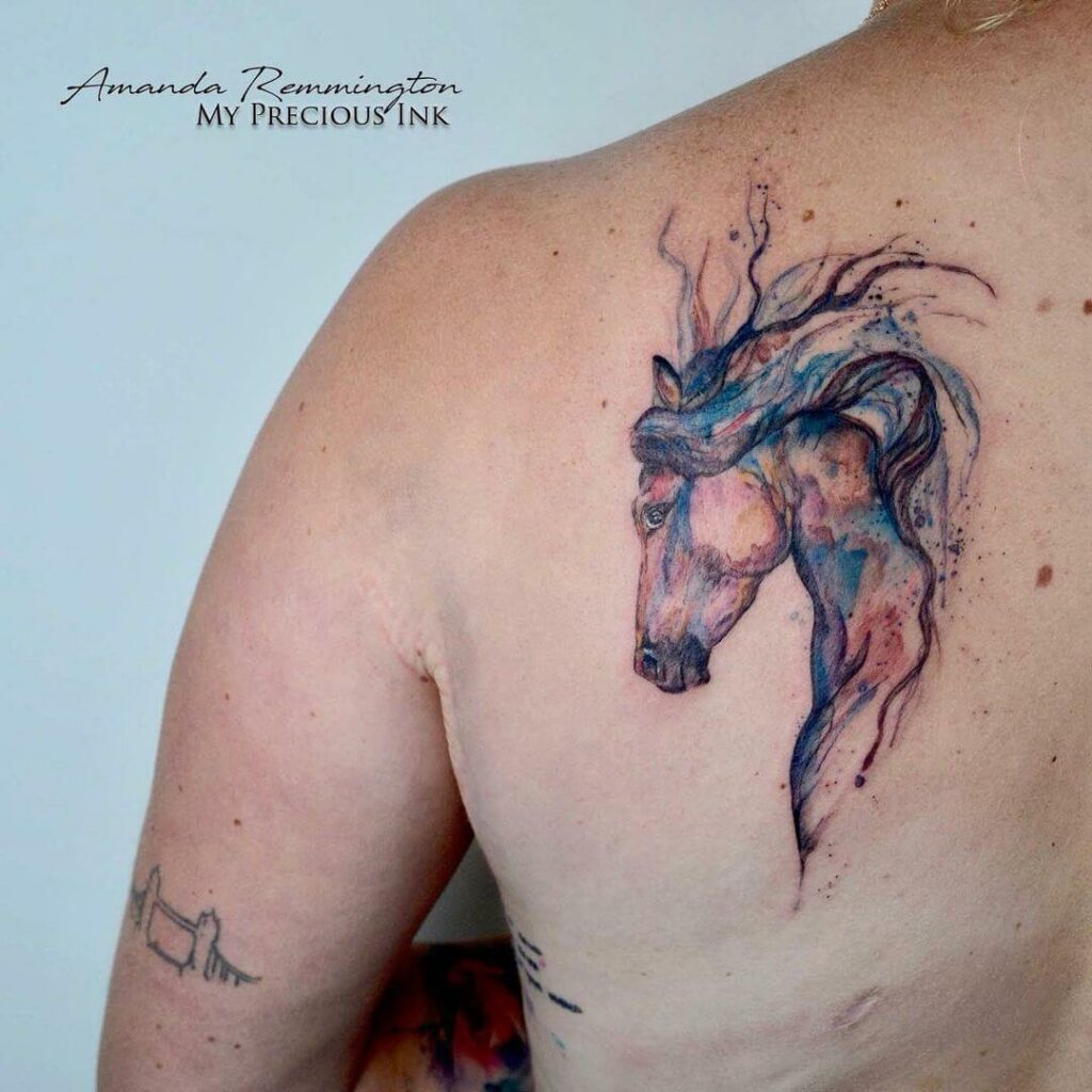 Watercolor Horse Tattoo Back