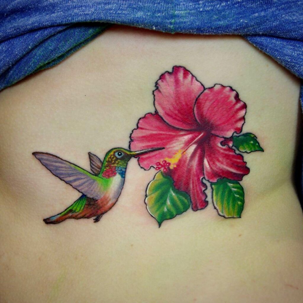 Watercolor Hummingbird Flower Tattoo