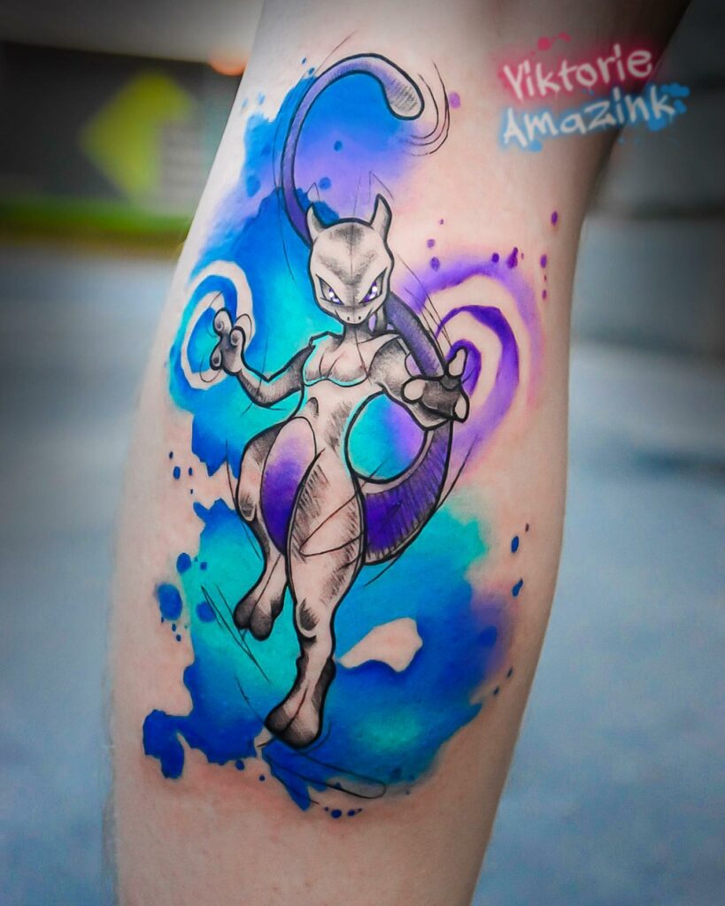 Watercolor Mewtwo Tattoo