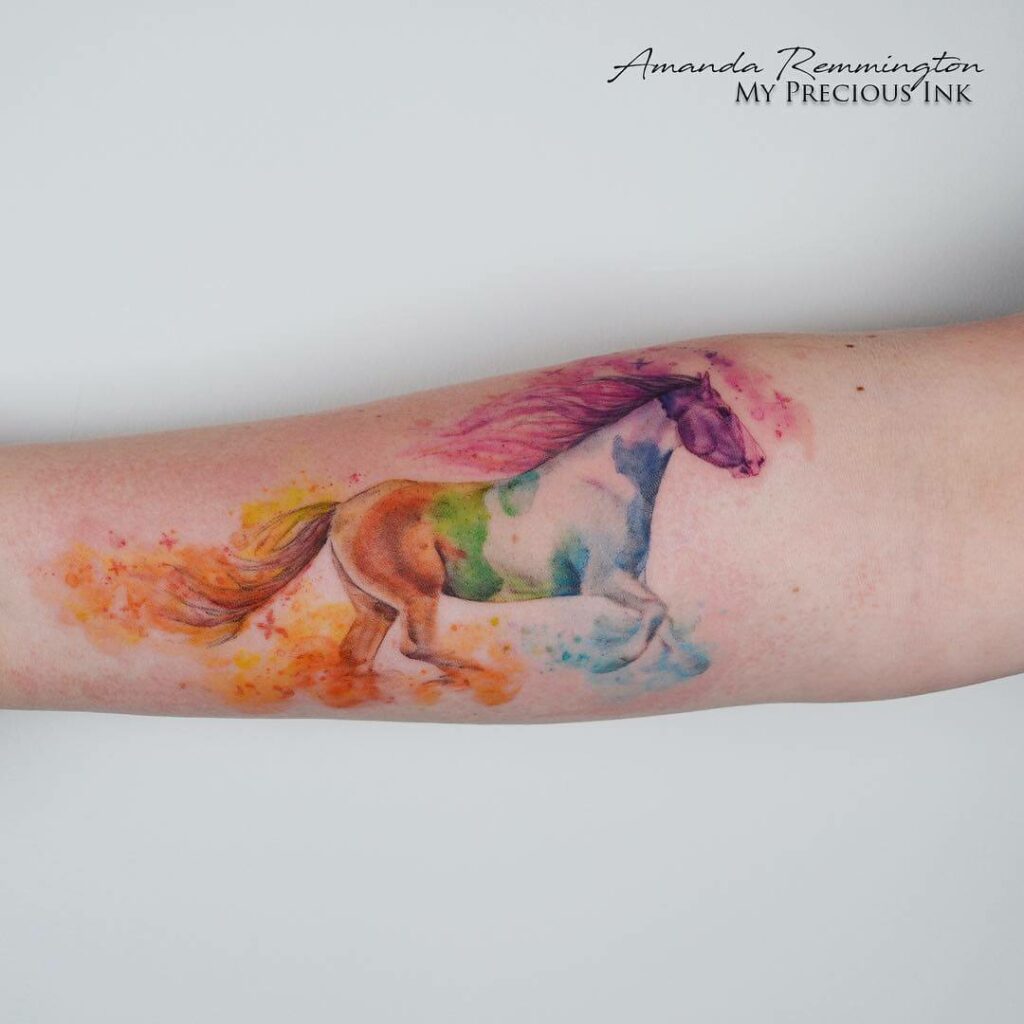Watercolor Running Horse Tattoo Design