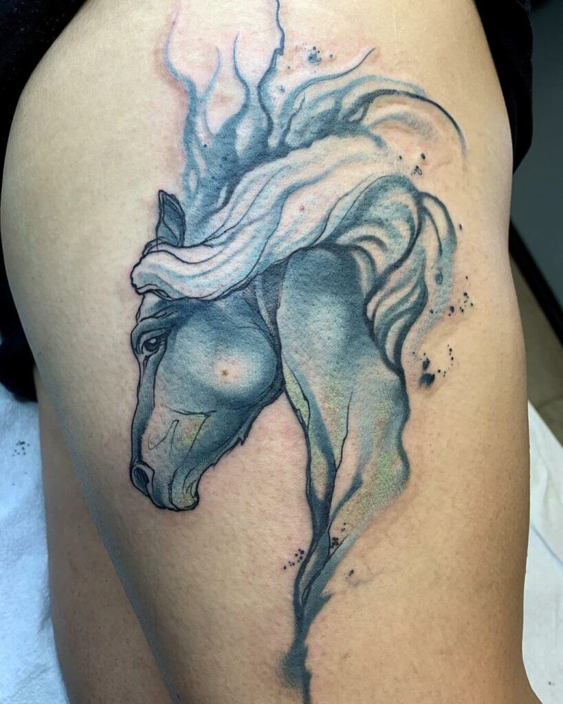 Watercolor Style Side-Portrait of Horse Tattoo